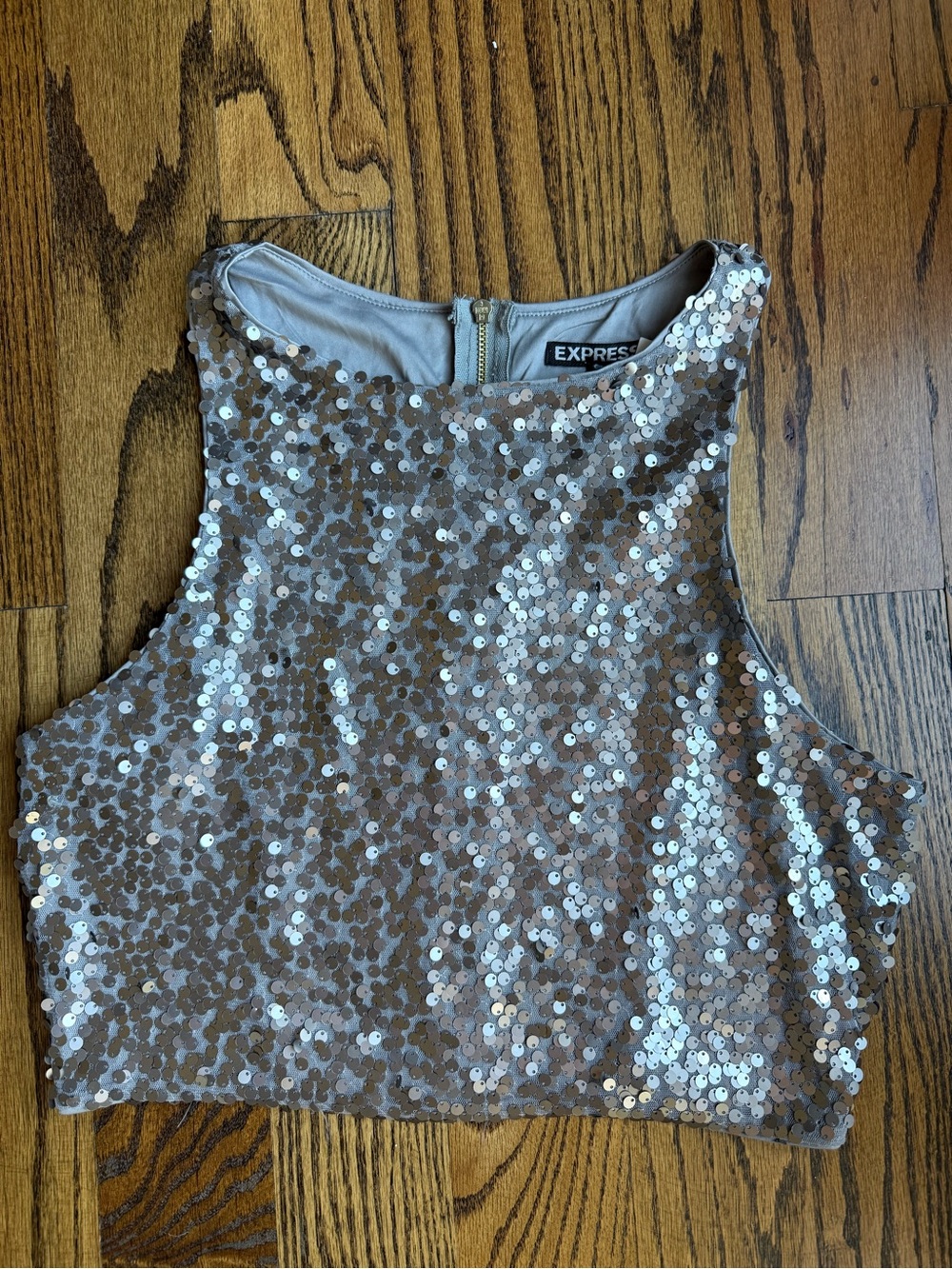 NWT Express silver sequin sleeveless formal top vest M